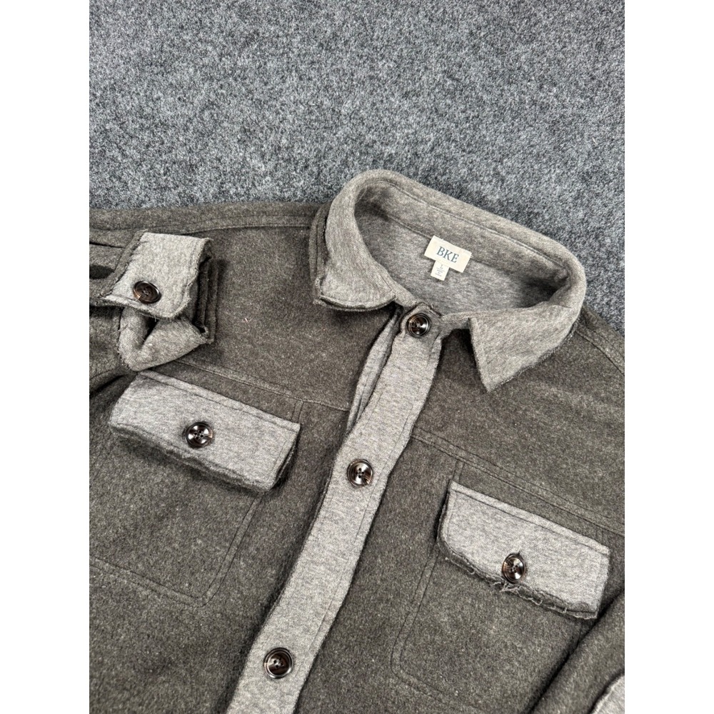 BKE Mens Large Gray Knit Shirt Jacket Shacket Elbow Patch Button Front